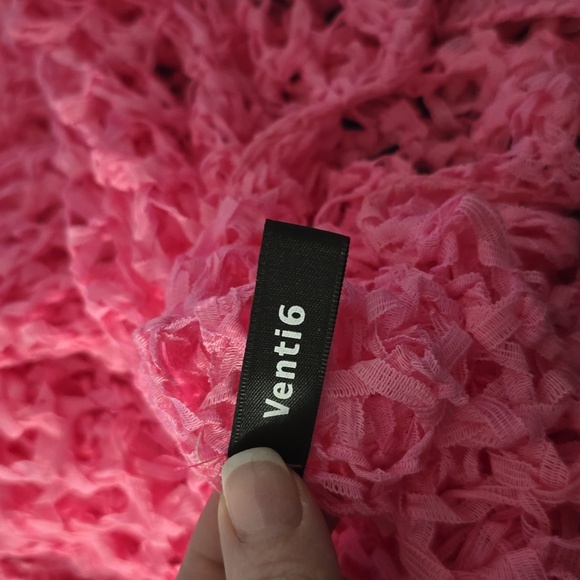 VENTI 6 Open Weave Holey Italian PINK Italy Off Shoulder Knit Poncho Sheer Shirt - Picture 3 of 6